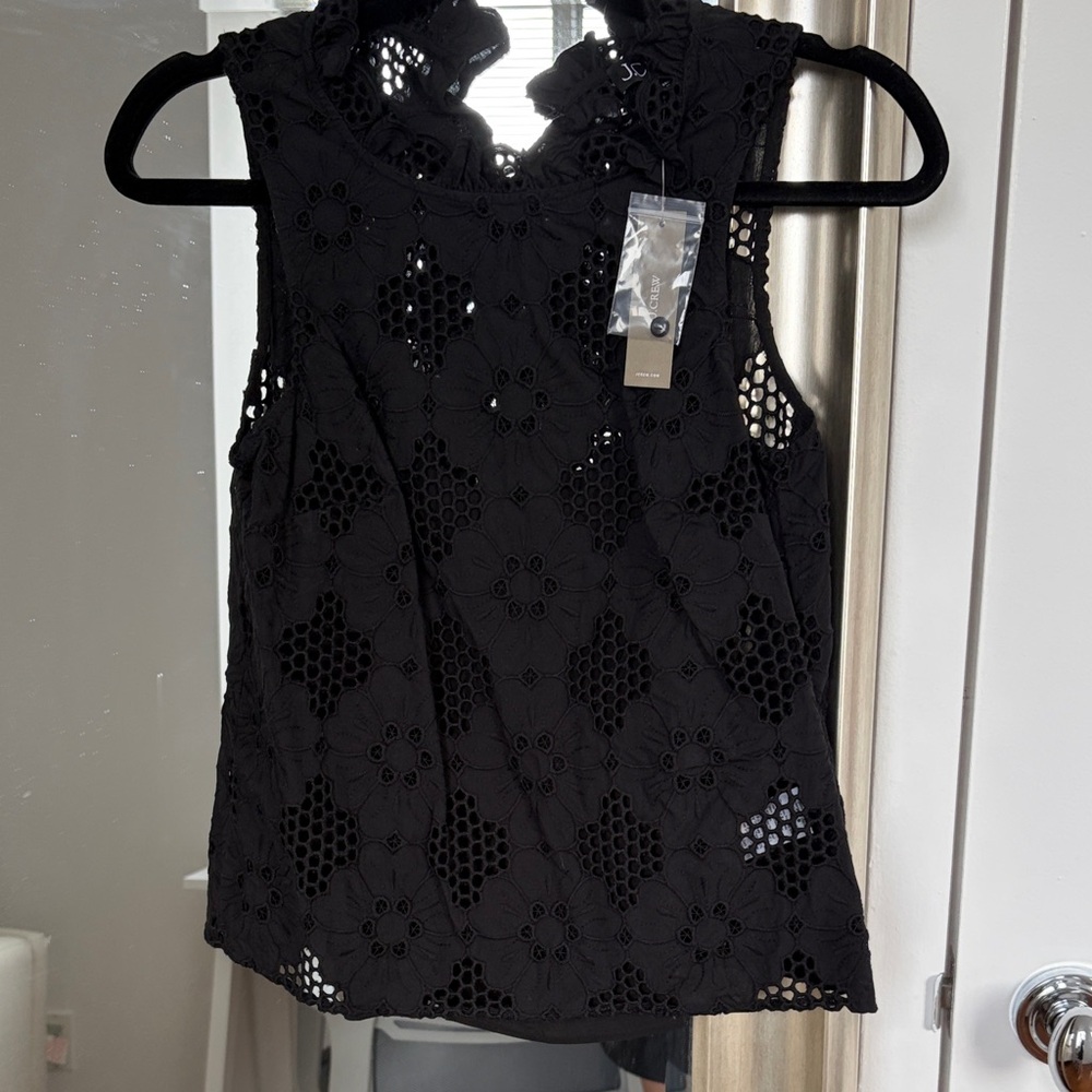 J. Crew Black Floral Lace Sleeveless Blouse